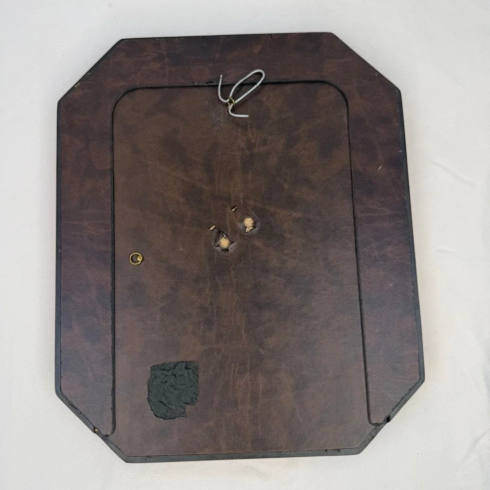 Vintage Octagon Wood Picture Frame Oval Opening Brown Wall Decor 9.5x12.5